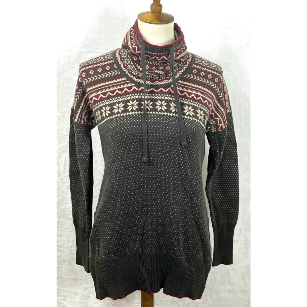 Avalanche Sweater Loose Turtleneck Gray Red Cream Size Small